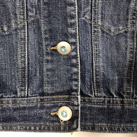 Catos Cropped Jean Jacket Womens Small Denim Blue Rhinestone Beads Button Down - Picture 4 of 9